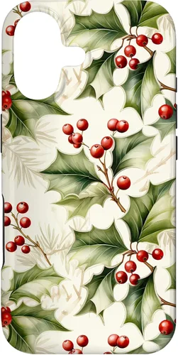 Vista 32 de Lindo diseño de bayas de acebo y hojas de Navidad para el caso de Navidad para iPhone 16