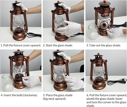 Vista 8 de NOXARTE Lámpara de mesa rústica con diseño de farol antiguo enchufable, luz nocturna perfecta para dormitorio, sala de estar, 15 pulgadas de alto x