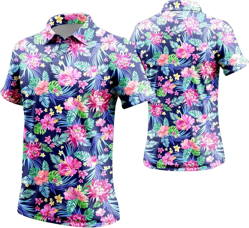 Vista 138 de Camisa de golf de los años 80 para hombre, ajuste seco, manga corta, estampada, divertidas, camisas de golf de los años 90 para hombre