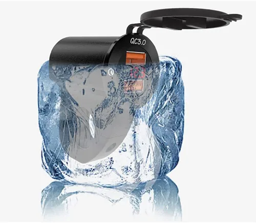 Vista 6 de Riloer Impermeable 12V motocicleta QC3.0 Dual USB cargador puertos adaptador de corriente con voltímetro digital para teléfonos inteligentes