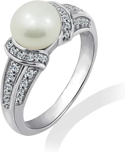 Vista 5 de Amazon Essentials Anillo de perlas cultivadas de agua dulce de plata de ley con circonitas cúbicas de Infinite Elements