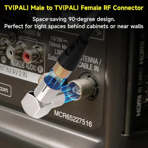 Vista 3 de Bingfu Varón de ángulo recto PAL a conector coaxial hembra PAL RF enchufe para cables de antena de TV, cables coaxiales de satélite