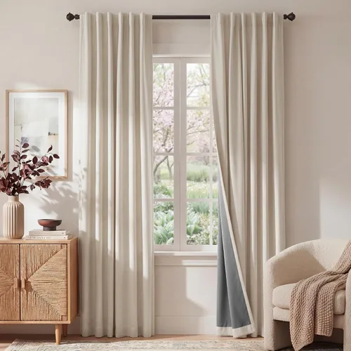 Vista 10 de RYB HOME Cortinas de lino texturizado 100% opacas de 84 pulgadas de largo, aislamiento térmico, privacidad, ahorro de energía para dormitorio, sala