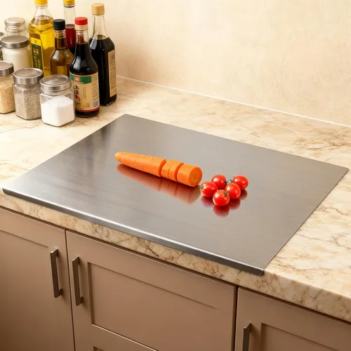 Vista 7 de Tabla de cortar de acero inoxidable 304 para cocina - Tabla de pan grande en forma de L, tabla de cortar de doble cara para hornear, tabla de cortar