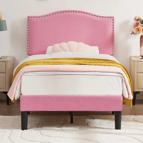 Vista 21 de VECELO Base de cama tamaño Queen, base de cama de plataforma con cabecera tapizada de altura ajustable, marcos resistentes y fuerte soporte