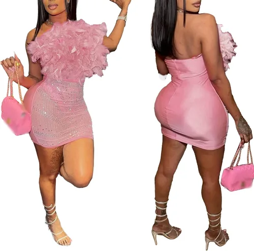 Vista 2 de Jigfar Vestido sexy con lentejuelas brillantes y diamantes de imitación para mujer, para fiesta de cumpleaños, club, noche, vestidos de noche