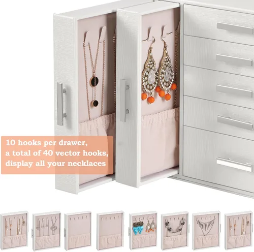 Vista 4 de ANWBROAD Joyero organizador de joyas, organizador de joyas, caja de almacenamiento para todos los pendientes, collares, pulseras, relojes, cajas