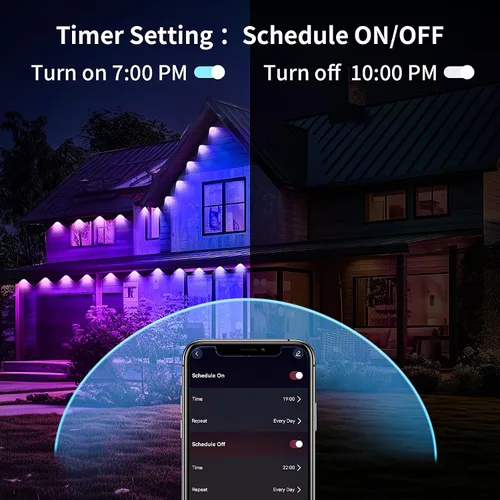 Vista 5 de KSIPZE Luces Permanentes para Exteriores Impermeables IP67, Luces LED Inteligentes RGB+IC para Aleros con Control por App y Botón, Más de 200 Modos