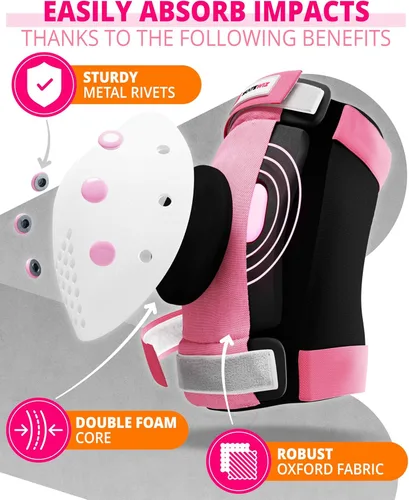 Vista 3 de SKATEWIZ Juego de almohadillas de protección para patineta para niños y adultos - Smash - Almohadillas para patines [6 piezas] con protectores