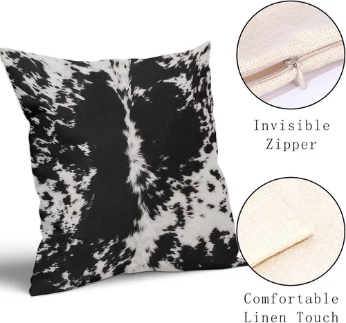 Vista 3 de Juego de 2 fundas de almohada con estampado de piel de vaca occidental de 18 x 18 pulgadas, fundas de almohada decorativas con puntos de vaca negra