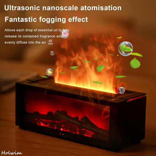 Vista 2 de Difusor de aceite esencial para chimenea, difusor de aromaterapia, humidificador ultrasónico de niebla fría de 5.1 fl oz, difusores de llama de luz