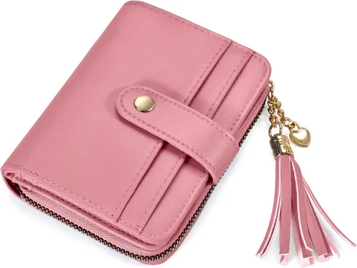 Vista 10 de oscaurt Cartera para mujer pequeña con bloqueo RFID, cartera de dos pliegues con tarjetero para tarjetas de crédito, ventana para identificación