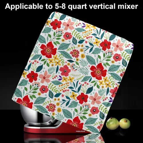 Vista 6 de Funda para batidora de pie floral con bolsillos, acolchada a prueba de polvo, compatible con KitchenAid de 5 a 8 cuartos de galón, Hamilton Beach