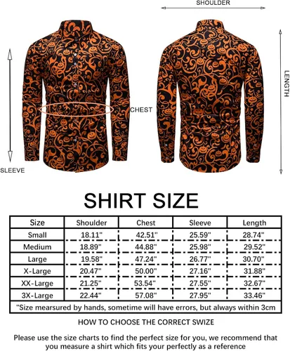 Vista 6 de fohemr Camisa divertida de Halloween para hombre, diseño de calabaza fea, manga larga, casual, con botones, disfraz de adulto para fiesta