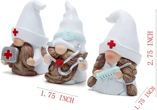 Vista 7 de Hodao 3 piezas de figuras de gnomos de Doctor Home Decoración Doctor Gnomos Adornos Escandinavos Tomte Elfo Decoración Regalos de Verano Gnomos