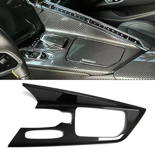 Vista 7 de Cubierta del panel de cambio de engranajes de la consola central para Corvette C8 Z51 Z06 Stingray Coupé HTC 2020 2021 2022 2023 2024, fibra de Red