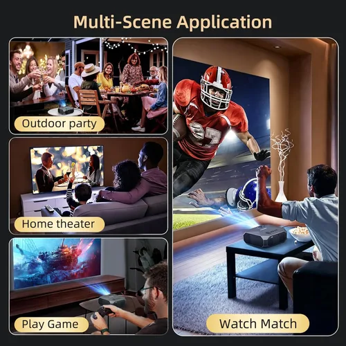 Vista 8 de FUDONI Proyector con WiFi y Bluetooth, soporte 4K para exteriores, proyector HD 1080P Max 300 pulgadas, proyector portátil de cine en casa Negro