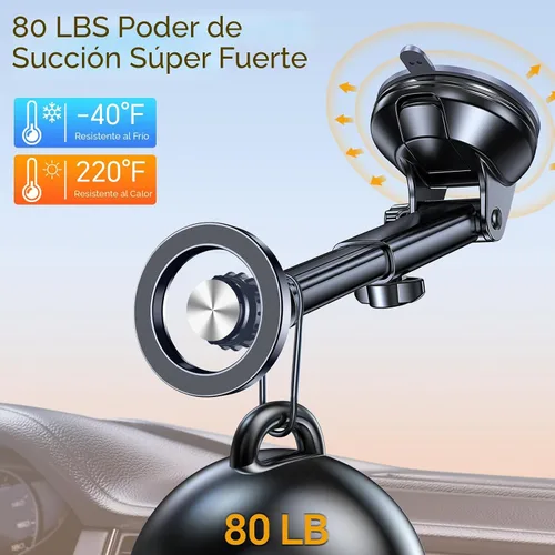 Vista 4 de Coolpow para Soporte de Coche MagSafe【Parabrisas+Ventilación+Tablero】Soporte Magnético de Teléfono para Coche Soporte de Montaje de Teléfono Negro