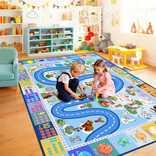 Vista 6 de Alfombras infantiles para sala de juegos, 5 x 7 pies, alfombra educativa del alfabeto ABC con números de las estaciones, alfombras ABC para niños