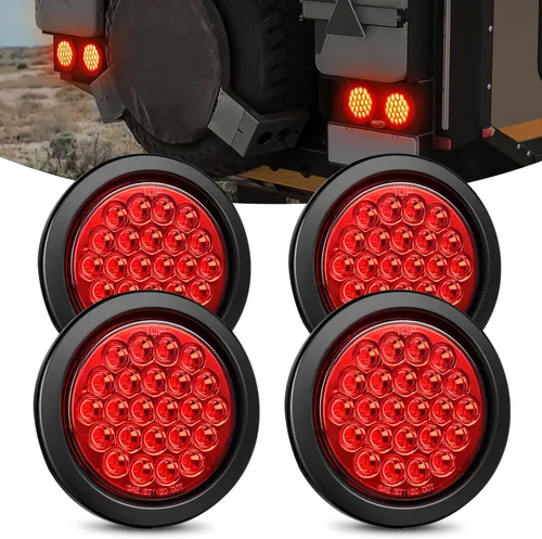 Vista 16 de Nilight Luces traseras para remolque, 2 unidades, 4 pulgadas, redondas, 12 LED, ámbar, cromado, marco, marcador, señal de giro, luz trasera
