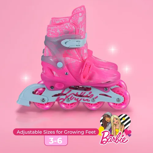 Vista 3 de Barbie 2in1 Kids Roller Skates, Transform from Quads to Inlines Skates, Durable Hardshell Boot, LED Wheels for Quads and Inlines, ABEC-7 Carbon
