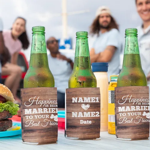 Vista 8 de VictoryStore Enfriadores de latas y bebidas: la felicidad es estar casado con tu mejor amigo Enfriadores de latas de boda