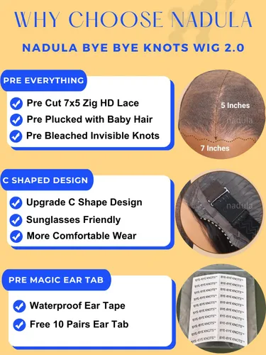 Vista 4 de Nadula Bye Bye Knots Peluca con Cordón Sin Pegamento de Ondas de Agua, Pelucas Frontales de Encaje Precortado 7x5 Húmedas y Onduladas de Cabello