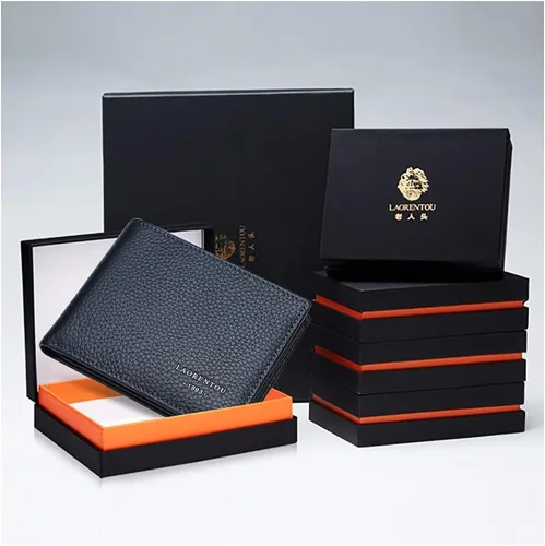 Vista 6 de LAORENTOU Carteras de cuero genuino para hombres caja de regalo billeteras delgadas para hombres tarjetas de crédito monederos regalo para el día