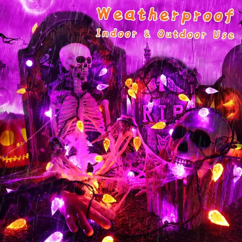 Vista 3 de ODEETRONIC Luces de Halloween naranjas y moradas, 19.68 pies, 60 luces LED conectables, 120 V, certificación UL, impermeable, para exteriores, luz
