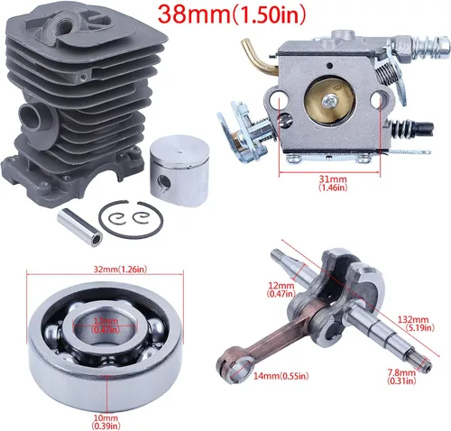 Vista 2 de Kit de carburador de cilindro de cigüeñal de 1.496 in para Husqvarna 137 142 136 141 piezas de motosierra 530069940,530 02 97 94, 530029794