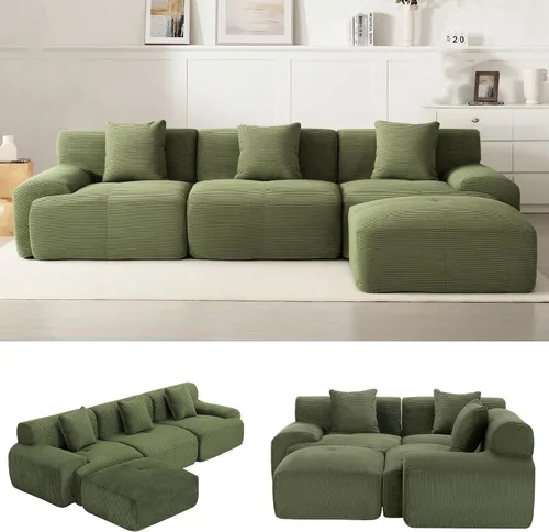Vista 12 de Sofá Seccional Modular Cloud de 120", Sofá Sin Estructura, Sofás Tapizados en Forma de L con Asiento Profundo, Sofás de Pana Modernos y Acogedores