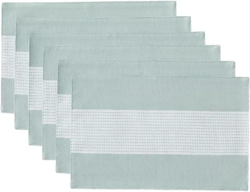 Vista 18 de Wracra Juego de 4 manteles individuales de lino, 12 x 18 pulgadas, manteles individuales de macramé para mesa de cocina y resistentes al calor Aqua