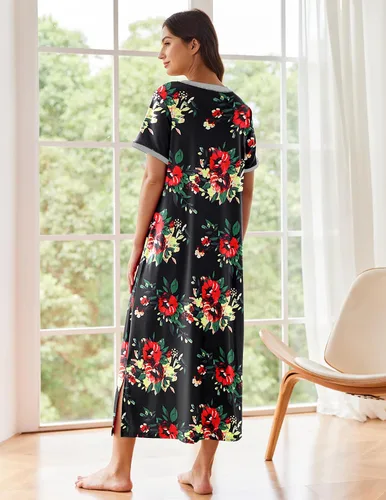 Vista 3 de Ekouaer - Camisón largo y de manga corta para mujer