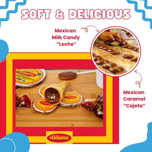 Vista 5 de ALDAMA Conos de caramelo de leche de oblea, conchas de obleas crujientes rellenas de rico relleno de leche mexicana Cajeta (12 piezas)