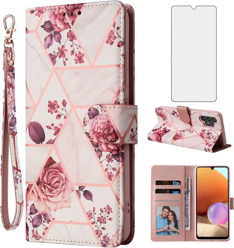 Vista 9 de Asuwish Funda compatible con Samsung Galaxy A32 5G de 6.5 pulgadas, protector de pantalla de vidrio templado, tarjetero con función atril para Negro