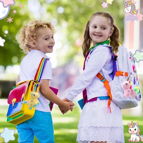 Vista 7 de Huquary 18 llaveros de peluche de unicornio a granel, muñecas de felpa estéticas para mochilas, regalo del día de San Valentín, fiesta de cumpleaños