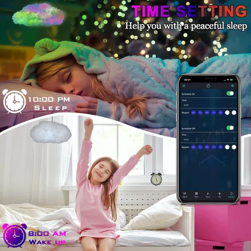 Vista 6 de Luces LED de nube para dormitorio, kit de iluminación nocturna creativa multicolor, sincronización de música con aplicación, tiras de luces que