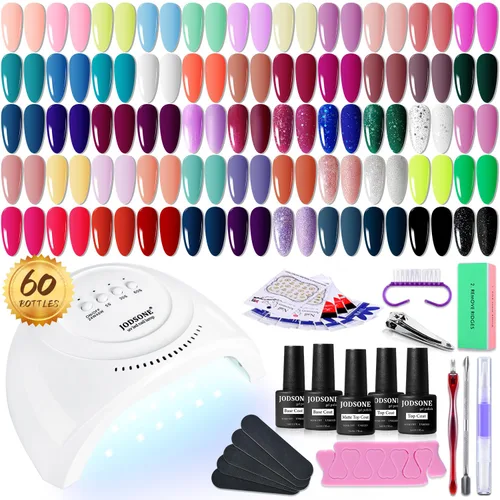 Vista 18 de JODSONE - Kit de esmalte de uñas de gel de 23 piezas, conjunto de esmalte de uñas de gel clásico de moda colorida, 3 botellas de capa base mate