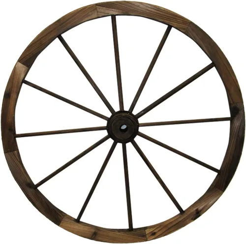Vista 5 de Leigh Country Rueda de carro de madera de 24 pulgadas, decoración rústica decorativa para patio/jardín, solo para decoración Acabado nogal