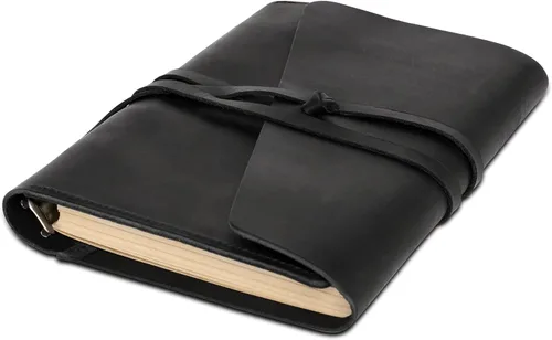 Vista 4 de Montana West Cuaderno de cuero genuino para mujeres y hombres, diario vintage recargable para escribir, carpeta de mano de 6 anillas, diario
