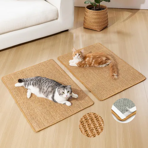 Vista 9 de Conlun Rascador de pared para gatos, alfombrilla rascador de sisal de doble Beige