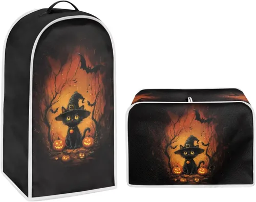 Vista 16 de Juego de fundas para tostadora y licuadora, árbol de gato negro, calabaza, casual, lavable, para cafetera, accesorios de cocina, Halloween, pequeño