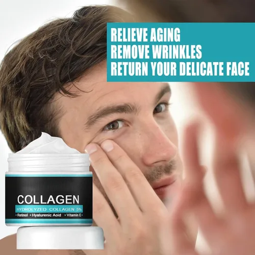 Vista 4 de Crema antiarrugas de colágeno para hombres – 1.76 oz de crema hidratante facial con 5% de colágeno hidrolizado, retinol, ácido hialurónico