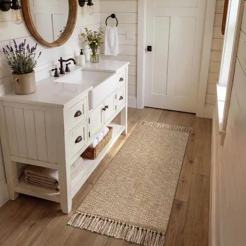 Vista 10 de Collive Alfombra de Baño Negra, 2' x 3' Tejida a Mano Lavable Alfombras Pequeñas de Cocina, Alfombra de Entrada Reversible de Algodón Alfombra
