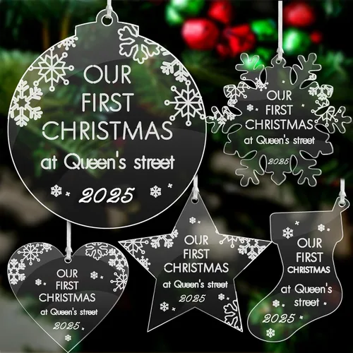 Vista 3 de Adornos de Navidad personalizados grabados, decoraciones de Navidad acrílicas, adornos personalizados para árbol de Navidad con cualquier nombre