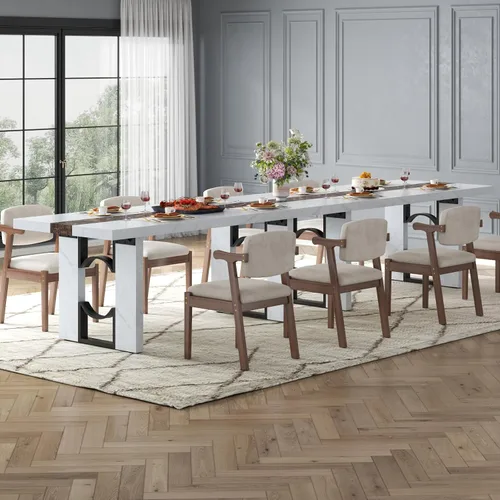 Vista 9 de Mesa de comedor de 71 pulgadas para 6-8 personas, mesa de cocina rectangular grande con mesa de color mármol, mesa de comedor lujosa de 6 pies