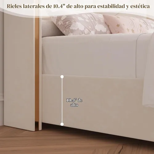 Vista 4 de HITHOS - Base de cama tapizada tamaño individual, cabecera de almacenamiento LED, color beige Velvet Bedframe with Storage Drawers, Wingback with