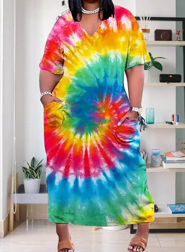 Vista 5 de SUZONANA Vestido de camiseta casual para mujer, cuello en V, manga corta, con dos bolsillos frontales, color sólido, vestido de gran