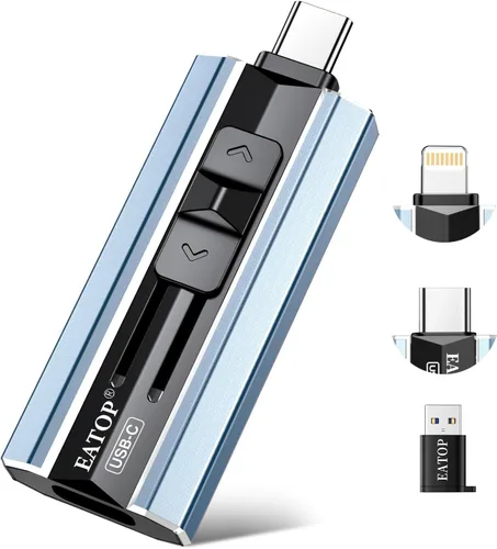 Vista 10 de EATOP Unidad flash de doble interfaz de 256 GB, no requiere aplicación, memoria USB portátil para iPhone, iPad, Android, PC y Mac, almacena Naranja