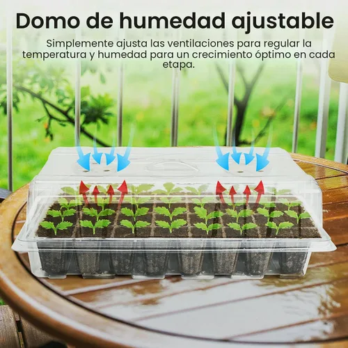 Vista 4 de Bonviee Paquete de 2 bandejas de inicio de semillas con luz para plantas, kits de bandejas de inicio de plántulas elevadas con cúpulas de humedad